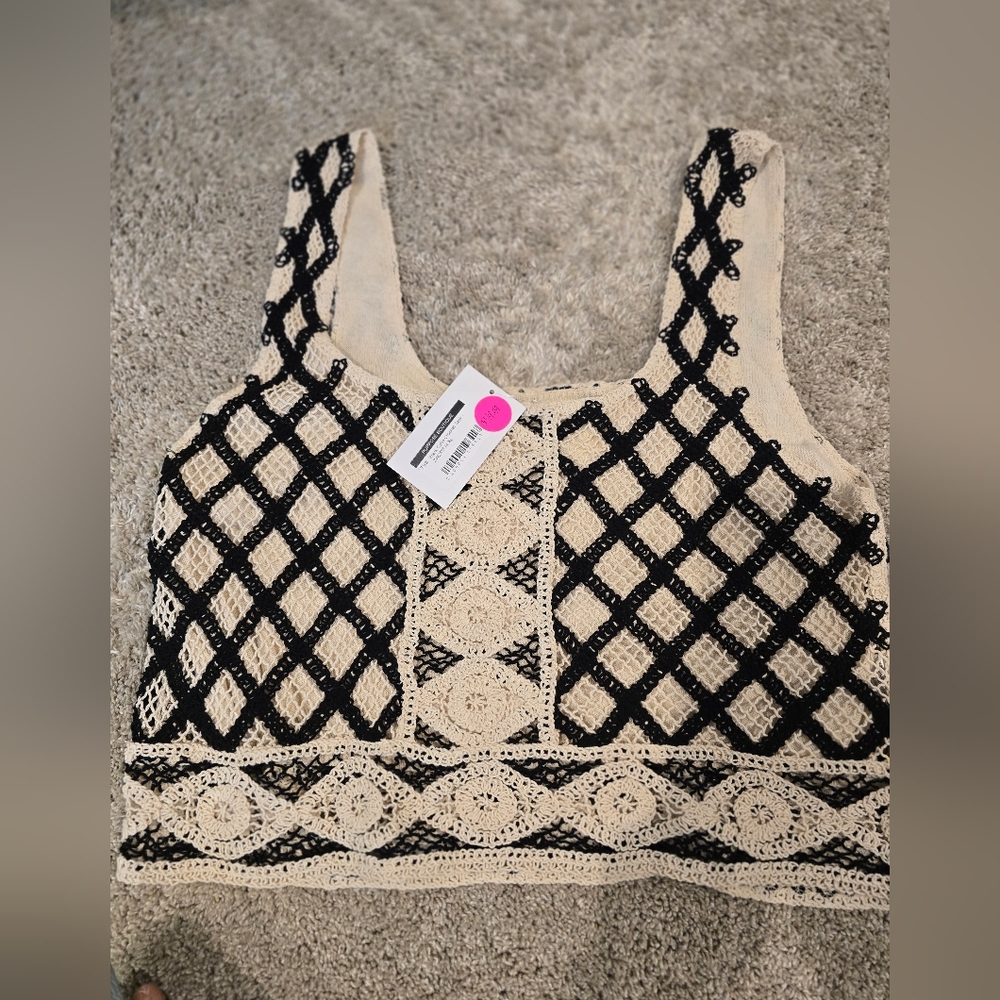 NWT Black and Cream Crochet Women's Top
